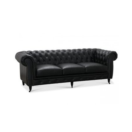 Soffa 3-Sits Chesterfield Cambridge - Svart - Oljad/Vaxad Läder