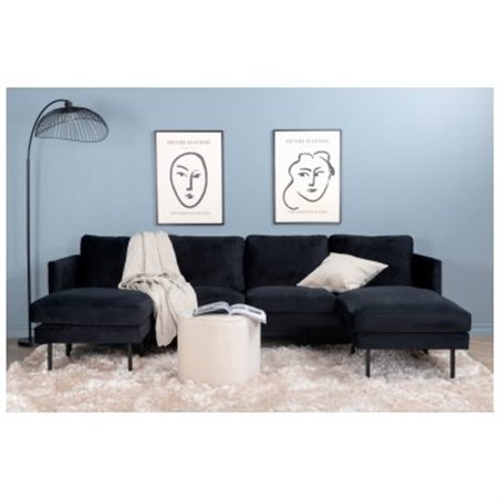 U-Soffa 4-Sits Zoom - Svart - Sammet