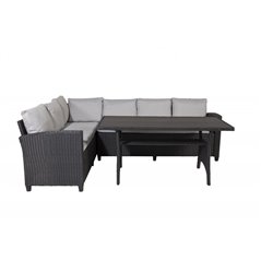 Loungegruppe Brentwood - 1 Hjørnesofa + 1 Bord + Hynder - Grå / Sort