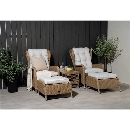 Loungegruppe Washington - 2 lænestole + 2 fodskamler + 1 bord + hynder - Natur / Lys beige