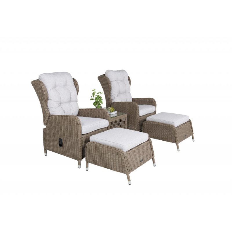 Loungegruppe Washington - 2 stk Hvilestol + 2 stk fodskammel + 1 stk Bord + hynder - Natur / Lys beige