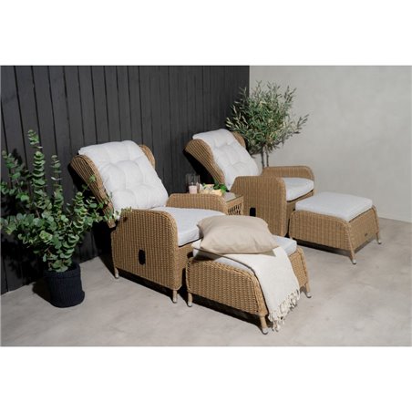 Loungegruppe Washington - 2 stk Hvilestol + 2 stk fodskammel + 1 stk Bord + hynder - Natur / Lys beige