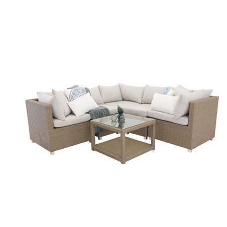 Loungegruppe Vamos - 1 modulsofa + 1 bord + hynder - Natur/Lys beige