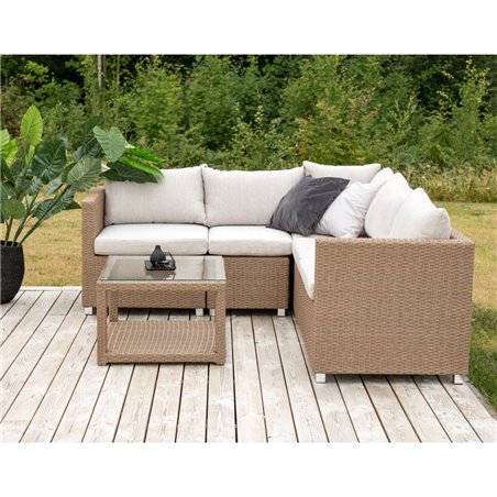 Loungegruppe Vamos - 1 modulsofa + 1 bord + hynder - Natur/Lys beige