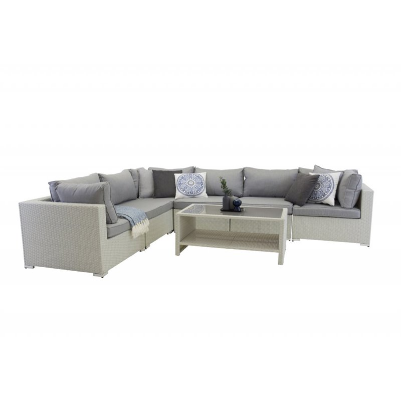 Loungegruppe Amazon - 1 Modulsofa + 1 Bord + Hynder - Hvid / Grå