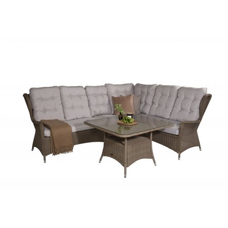 Loungegruppe Washington - 1 hjørnesofa + 1 bord + hynder - lys beige / natur