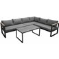 Texas hjørnesofa - sort aluminium / teak / grå puder