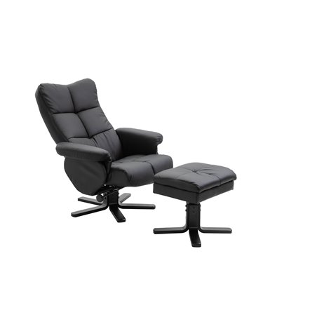 Sven Recliner with Ottoman, Black PU, black Wooden Foot