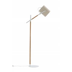 Dennis -Floor Lamp - White / Wood/Beige Linen