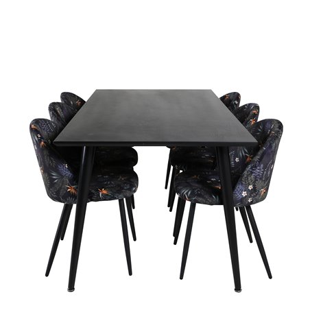 Velvet Dining Chair - Black Flower fabric