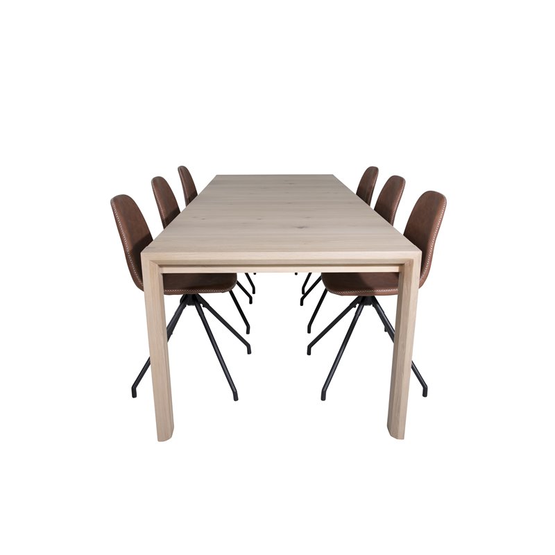 Polar Dining Chair with Spin function - black Legs - Brown PU - White Stitches