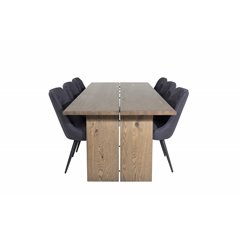 Logger Dining Table - Smoked Oak - 210 cm, Velvet Deluxe Dining Chair - Black Legs - Black Fabric_6