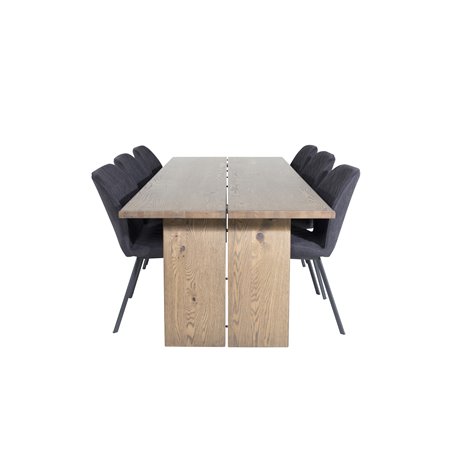 Logger Dining Table - Smoked Oak - 210 cm, Gemma Dining Chair - Black Legs - Black Fabric_6