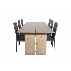 Logger Dining Table - Smoked Oak - 210 cm, Slim High Back Dining Chair - Black Legs - Black PU_6