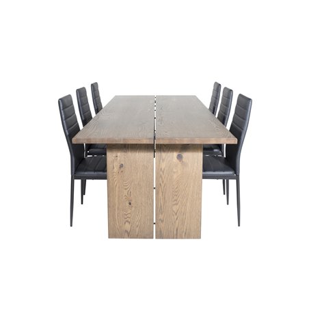 Logger Dining Table - Smoked Oak - 210 cm, Slim High Back Dining Chair - Black Legs - Black PU_6