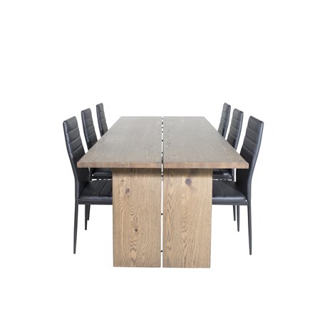 Logger Dining Table - Smoked Oak - 210 cm, Slim High Back Dining Chair - Black Legs - Black PU_6