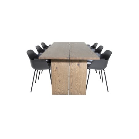 Logger Dining Table - Smoked Oak - 210 cm, Comfort Plastic Dining Chair - Black Legs -Black Plastic_6