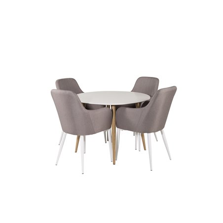 Plaza Round Dining Table - ø 100cm - White / Oak, Comfort Dining Chair - Grey / White_4