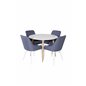 Plaza Round Dining Table - ø 100cm - White / Oak, Plaza Dining Chair - White Legs - Blue Fabric_4