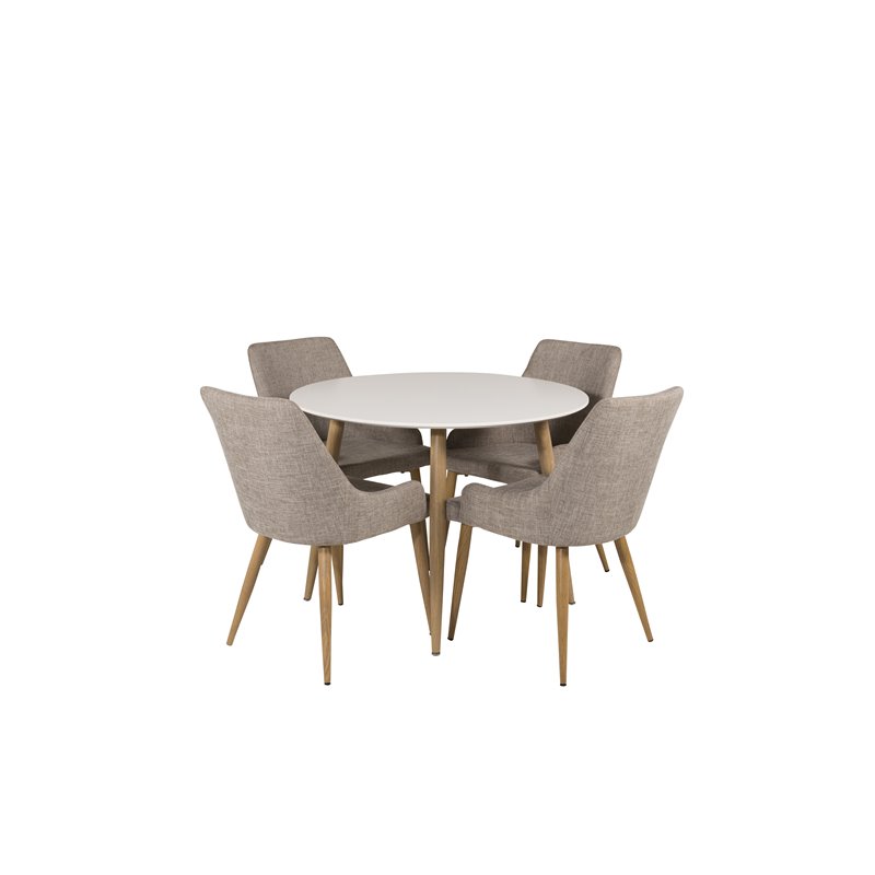 Plaza Round Dining Table - ø 100cm - White / Oak, Plaza Dining Chair - Light Grey / Oak_4