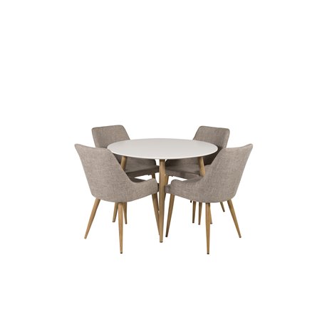 Plaza Round Dining Table - ø 100cm - White / Oak, Plaza Dining Chair - Light Grey / Oak_4