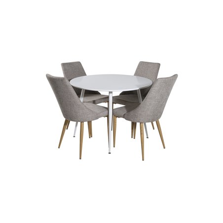 Plaza Round Table 100 cm - White top / White Legs, Leone Dining Chair - Light Grey / Oak_4