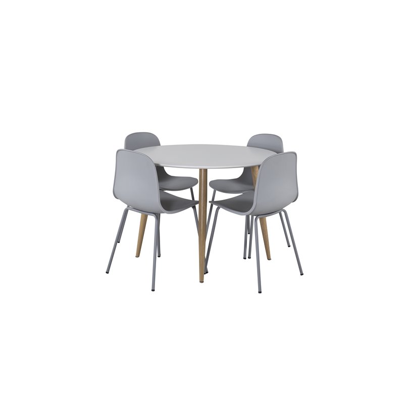 Plaza Round Dining Table - ø 100cm - White / Oak, Arctic Dining Chair - Grey Legs - Grey Plastic_4