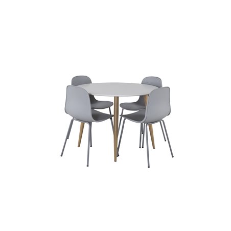 Pla za Rundt Spisebord - ø 100cm - Hvid / Eg, Arctic Dining Chair - Grå Ben - Grå Pla stic_4