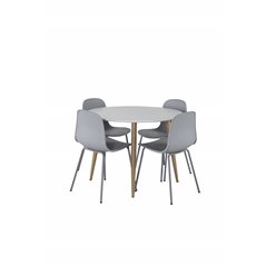 Plaza Round Dining Table - ø 100cm - White / Oak, Arctic Dining Chair - Grey Legs - Grey Plastic_4