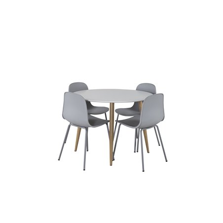 Plaza Round Dining Table - ø 100cm - White / Oak, Arctic Dining Chair - Grey Legs - Grey Plastic_4