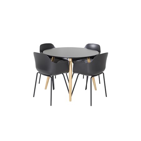 Plaza Round Dining Table - ø 100cm - Black / Oak, Comfort Plastic Dining Chair - Black Legs -Black Plastic_4