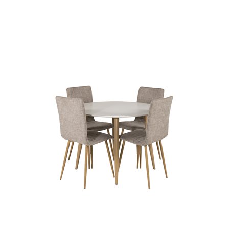 Plaza Round Dining Table - ø 100cm - White / Oak, Windu Lyx Dining Chair - Light Grey / Oak_4