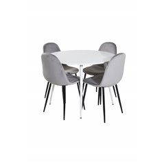 Plaza Round Table 100 cm - White top / White Legs, Polar Dining Chair - Black legs / Light Grey Velvet (ersätter 19902-885)_4