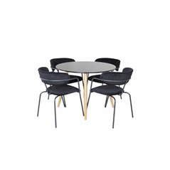 Plaza Round Dining Table - ø 100cm - Black / Oak, Arrow armchair - Black Legs - Black Velvet_4