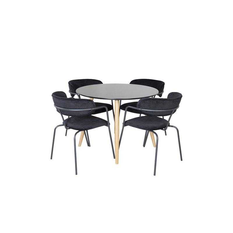 Plaza Round Dining Table - ø 100cm - Black / Oak, Arrow armchair - Black Legs - Black Velvet_4