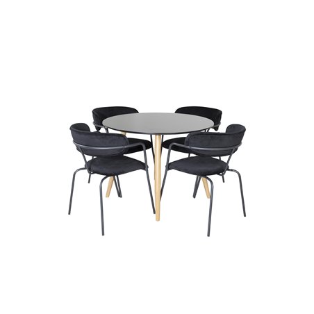 Plaza Round Dining Table - ø 100cm - Black / Oak, Arrow armchair - Black Legs - Black Velvet_4