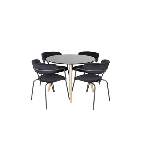 Plaza Round Dining Table - ø 100cm - Black / Oak, Arrow armchair - Black Legs - Black Velvet_4