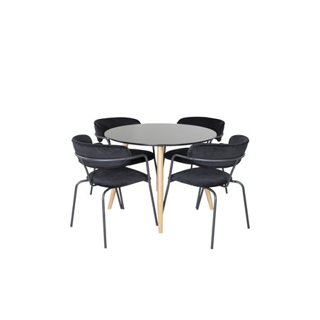 Pla za Rundt spisebord - ø 100cm - Sort / Eg, Arrow lænestol - Sorte ben - Sort Velvet_4