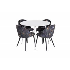 Plaza Round Table 100 cm - White top / White Legs, Velvet Dining Chair -  Black Flower fabric_4