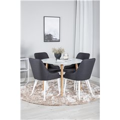 Plaza Round Dining Table - ø 100cm - White / Oak, Plaza Dining Chair - White Legs - Black Fabric_4