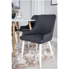 Plaza Round Dining Table - ø 100cm - White / Oak, Plaza Dining Chair - White Legs - Black Fabric_4