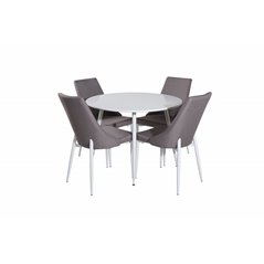 Plaza Round Table 100 cm - White top / White Legs, Leone 2,0 Dining Chair - Grey / White_4