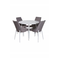 Plaza Round Table 100 cm - White top / White Legs, Leone 2,0 Dining Chair - Grey / White_4