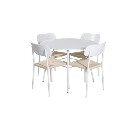 Plaza Round Table 100 cm - White top / White Legs, Polly Dining Chair - Nature / White_4