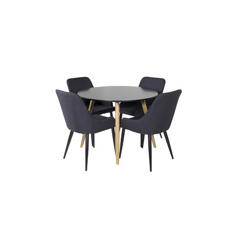 Plaza Round Dining Table - ø 100cm - Black / Oak, Plaza Dining Chair - Black Legs - Black Fabric_4