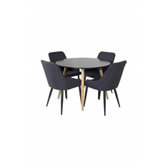 Plaza Round Dining Table - ø 100cm - Black / Oak, Plaza Dining Chair - Black Legs - Black Fabric_4