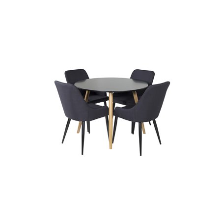 Plaza Round Dining Table - ø 100cm - Black / Oak, Plaza Dining Chair - Black Legs - Black Fabric_4