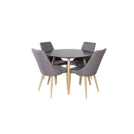 Plaza Round Dining Table - ø 100cm - Black / Oak, Leone Dining Chair - Dark Grey / Oak_4