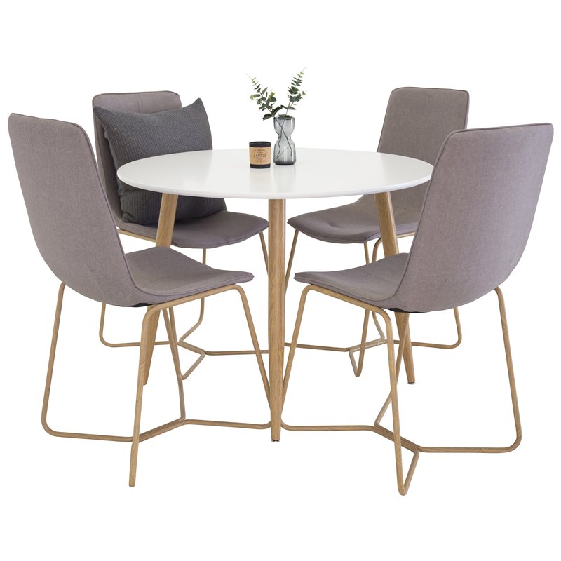 Plaza Round Dining Table - ø 100cm - White / Oak, X-Dining Chair - Grey / Oak_4