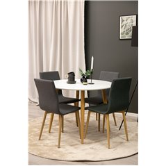 Plaza Round Dining Table - ø 100cm - White / Oak, Windu Dining Chair - Grey / Oak_4